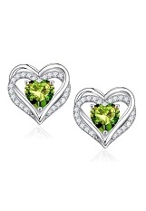 dazzling silver heart Peridot birthstone baby earrings